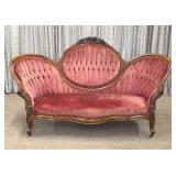 Walnut Victorian Settee w/ Tufted Back
