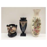 Three Decorative Vases Including Black Amethyst