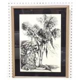 Framed Pen & Ink of Still Life Signed Tran Gordley
