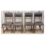 Set of Henry II French Oak Leather Dining Chairs