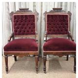 Pr. Walnut Eastlake Side Chairs w/Tufted Backs