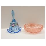 Hand-Painted Fenton Bell & Pressed Bowl