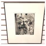 Framed Etching "Frog and Swan" by Paul Hartley