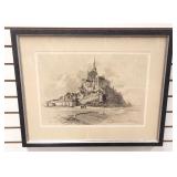 Framed Etching of Mont Saint-Michel