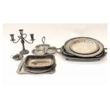 Assorted Silver Plate Serving Trays & Pieces
