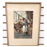 Signed Watercolor of Market Scene