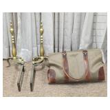 Pr Brass Andirons & LL Bean Bag