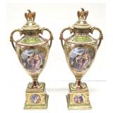 Pair Royal Vienna Lidded Porcelain Urns