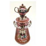 Vintage Red Khokhloma Painted Russian Samovar