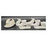 Ceramic Rabbit Serving Dish & 4 Bunny Egg Cups
