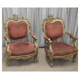Pr. Matching Carved Giltwood Louis XV Arm Chairs
