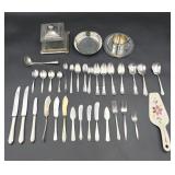 Silver Plate Jelly Box & Silver Plate Flatware
