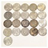 Twenty-One Assorted Peace Silver Dollars 1923-1927