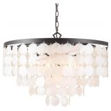 24 Inch Capiz Shell Chandelier Lighting, Antique