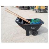 Wheelbarrow, Post Driver, Shovel & 2 Rakes