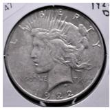 1922 D PEACE DOLLAR VF