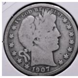1907 S BARBER HALF DOLLAR VG