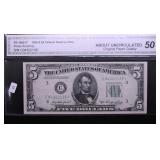 AU 50 STAR 1950 5 DOLLAR BILL
