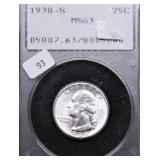 1938 S PCGS MS63 WASHINGTON QUARTER