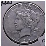 1922 S PEACE DOLLAR VF