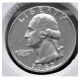 PROOF CAMEO 1962 WASHINGTON QUARTER