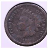 1872 INDIAN HEAD CENT RARE DATE VG