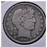 1901 BARBER HALF DOLLAR F