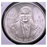 1977 SILVER 100 PESOS  GEM BU