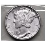 1937 MERCURY DIME  AU
