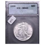 1936 ICG MS65 WALKING HALF DOLLAR
