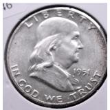 1951 CH BU FBL FRANKLIN HALF DOLLAR