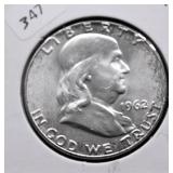 1962 CH BU FRANKLIN HALF DOLLAR