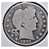 1892 BARBERT HALF DOLLAR G