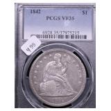 1842 PCGS VF35 SEATED DOLLAR