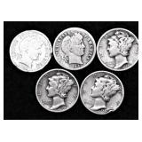 5 SILVER DIMES
