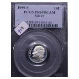 1999 S PCGS PF69DC ROOSEVELT DIME