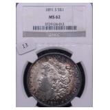 1891 S NGC MS62 MORGAN DOLLAR TONER
