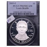 PCGS PF69DC LOUIS BRAILLE SILVER DOLLAR