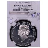 1993 S NGC PF69UC JEFFERSON SILVER DOLLAR