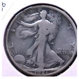1921 WALKING HALF DOLLAR VG RARE DATE