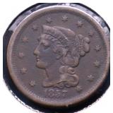 1857 LARGE CENT VF SM DATE