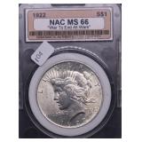 1922 NAC MS66 PEACE DOLLAR