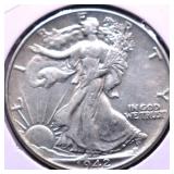 1942 WALKING HALF DOLLAR AU