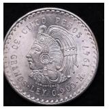 1947 MEXICO SILVER 5 PESOS GEM