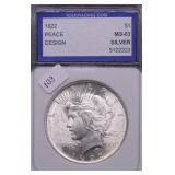 1922 IGS MS63 PEACE DOLLAR