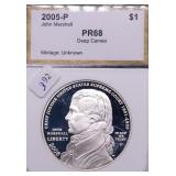 2005 P PCI PF68 MARSHALL SILVER DOLLAR