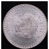 1948 MEXICO SILVER 5 PESOS CHOICE BU