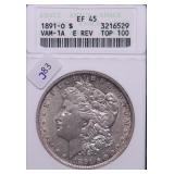 1891 O ANAX XF45  VAM 1 A MORGAN DOLLAR