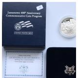 PROOF JAMESTOWN SILVER DOLLAR W BOX PAPERS