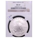 2004 NGC MS69 EDISON SILVER DOLLAR